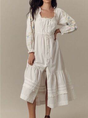 sachin and babi light blue dress Damson Madder Fan Fan Midi Dress Patchwork Broderie